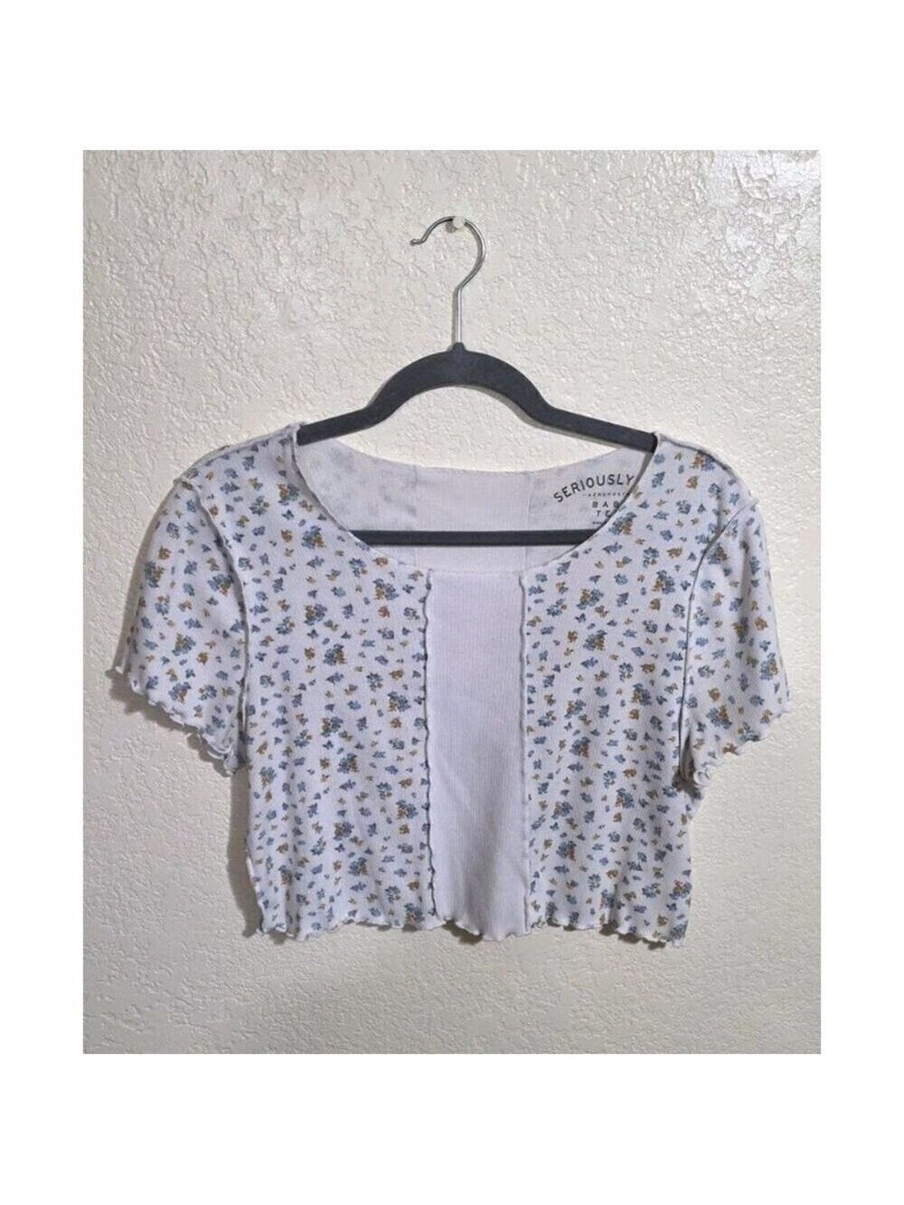 Aeropostale Seriously Soft Baby Tee Womens XL Floral Ribbed Lettuce Hem Cropped